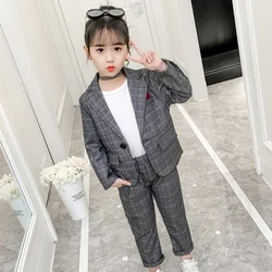 Conjunto de abrigo y pantalones para niña, traje elegante de primavera y otoño, ropa escolar para exteriores, 2 uds./set, 2023