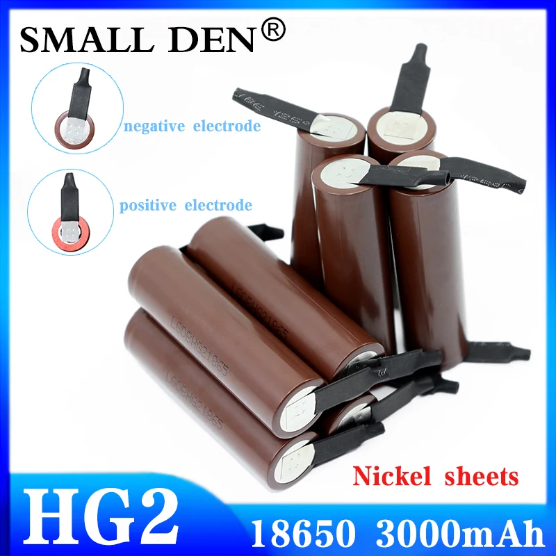 

8PCS 100% new HG2 3.7V 18650 3000mAh+DIY nickel plate rechargeable battery discharge 20A Max 35A power battery with nickel plate