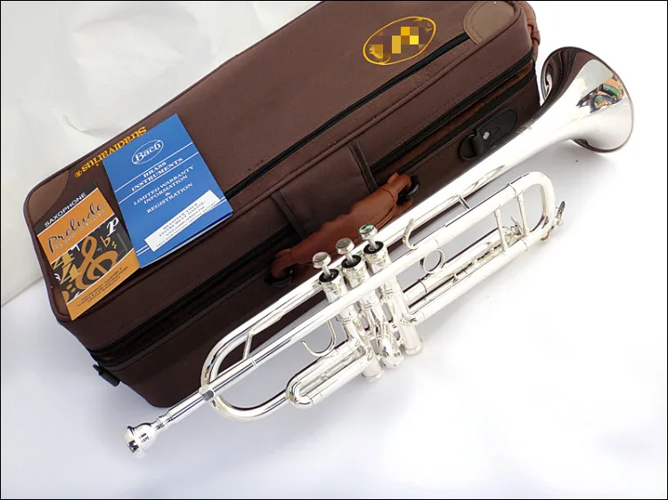 

High Quality TR-190GS Bb Trumpet Brass Musical Instruments Silver Plated Bb Trumpet With Mouthpiece Gloves Case Free Shipping