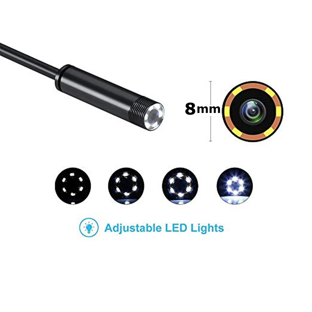 8mm USB Endoscope 2MP 1/2/5/10M Camera Android Sewer Camera Borescope For OTG Android USB Snake Tube Camera Car Inspection 720P