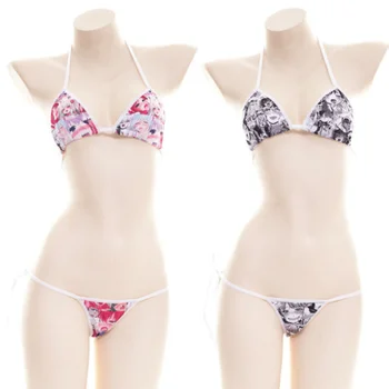 Yaz Kawaii karikatür baskı bandaj bikini seti anime Cosplay mayo kadın seksi iç çamaşırı iç çamaşırı seti