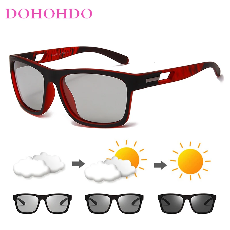 DOHOHDO New Men Polarized Photochromic Sunglasses Brand Design  Woman Driving Change Color Sun Glasses Anti-UV Square Goggles