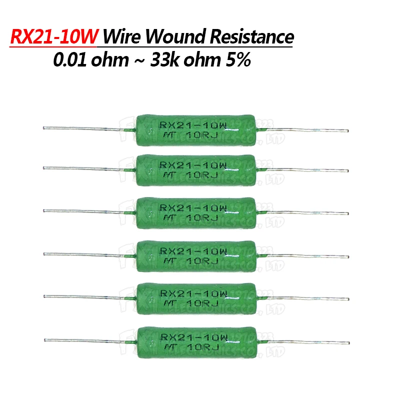 5pcs RX21 10W Wire Wound Resistance 5% 1R 10R 100R 1K 10K 12K 15K 18R 20R 22R 24R 27R 30R 33R 36R Resistor