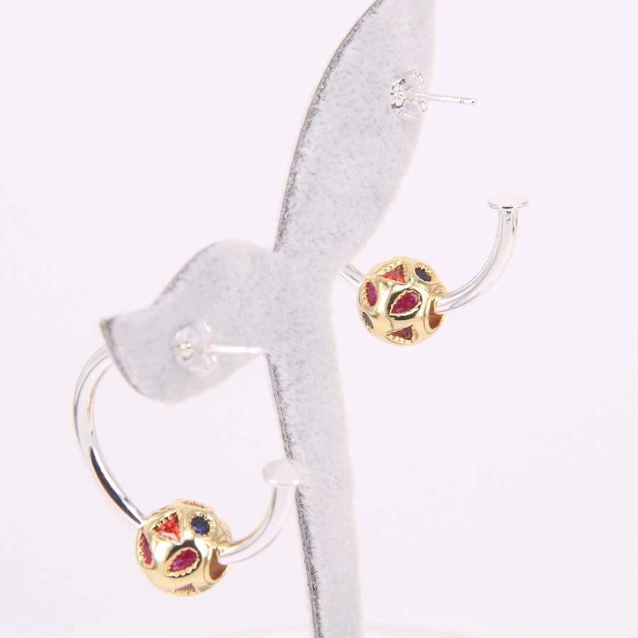 Cclassic TS Style Creole Earrings with Colorful Zircon DIY Bead, Real European Jewelry Gift For Women TS