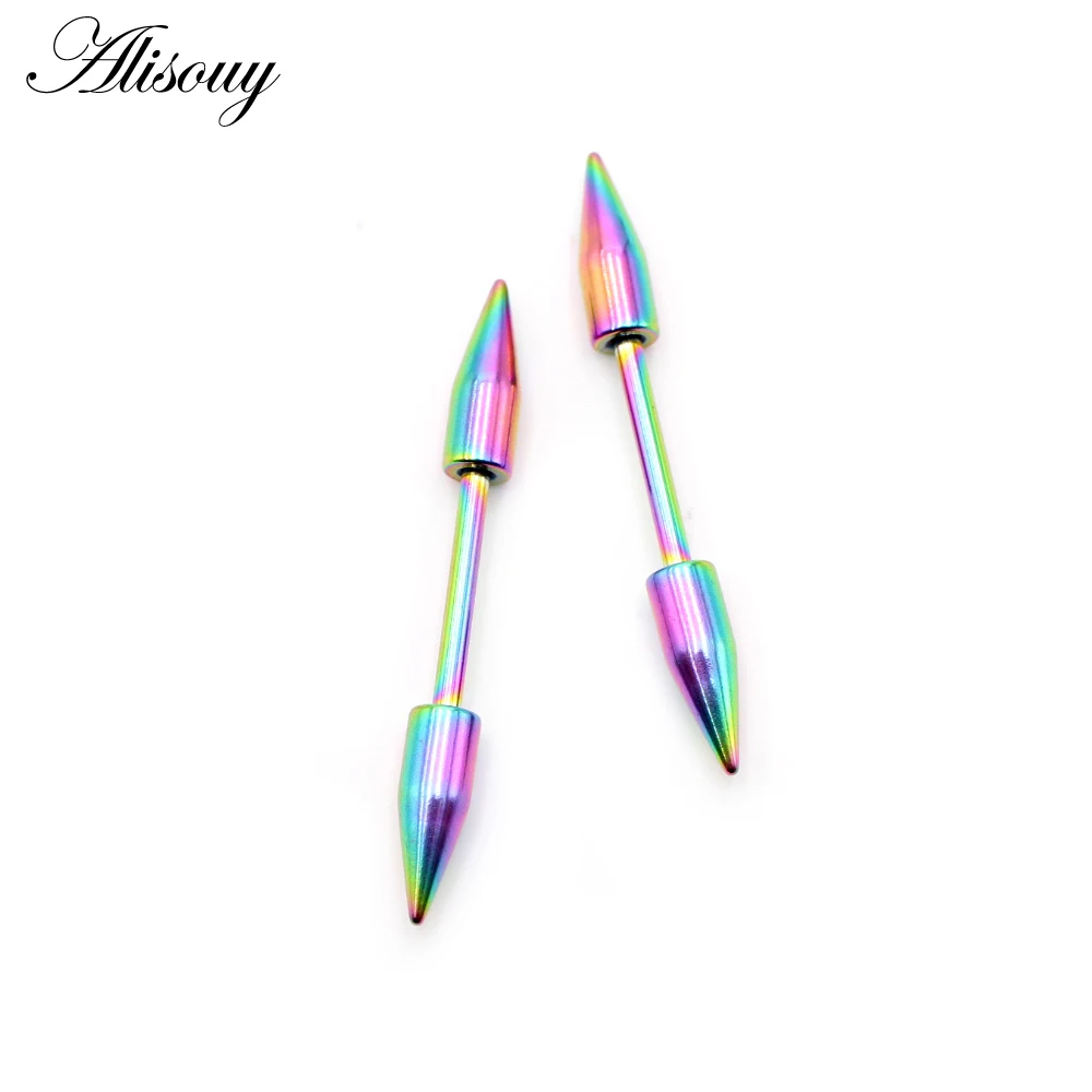 Alisouy 2pcs Stainless Steel Tip Spike Cone Sexy Women Nipple Ring Shield Barbell Ear Stud Earrings Tragus Piercing Body Jewelry