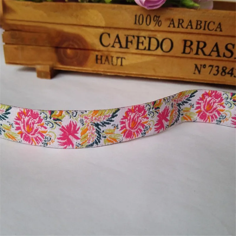 New 100%Polyester Flower Style Woven Jacquard Ribbon 5/8 \'(16 mmx10yards) For DIY Dog Collar And Hats Home Textile Accessories