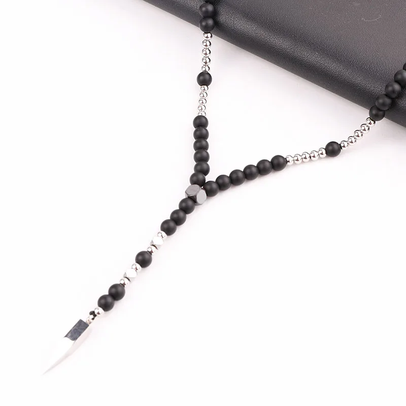 New Men Necklace Natural Stone Beads Tiger Eye Matte Onyx 316L Stainless Steel Cute Pendant Necklace Jewelry Gift Men