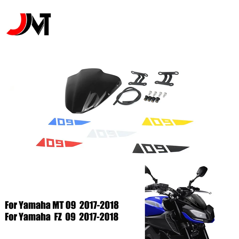 Motorcycle  ABS Plastic Windshield WindScreen With Multiple Color Stickers For Yamaha MT 09 2017 2018  FZ 09 2017 2018