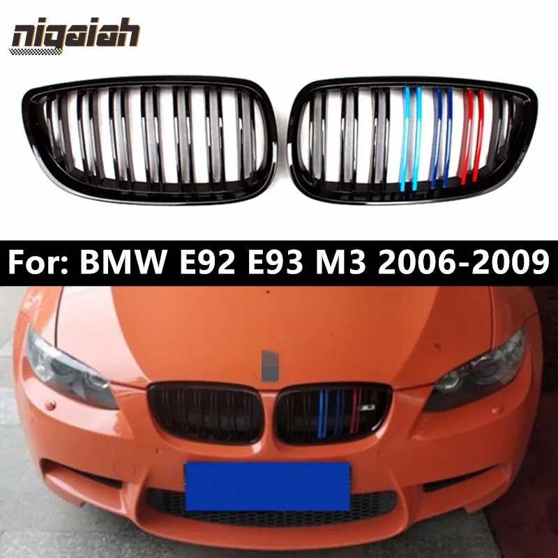 

Передняя решетка из углеродного волокна для BMW E92 E93 M3 2006-2009, передняя решетка переднего бампера, двухлинейная, M Цвет