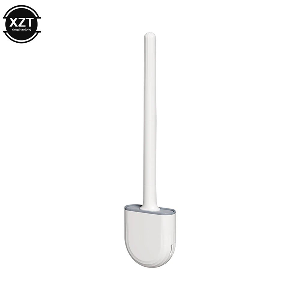 Soft Breathable Toilet Brush Water Leak Proof with Base Silicone Wc Flat Head Flexible Bristles Brush with Quick Drying Holder