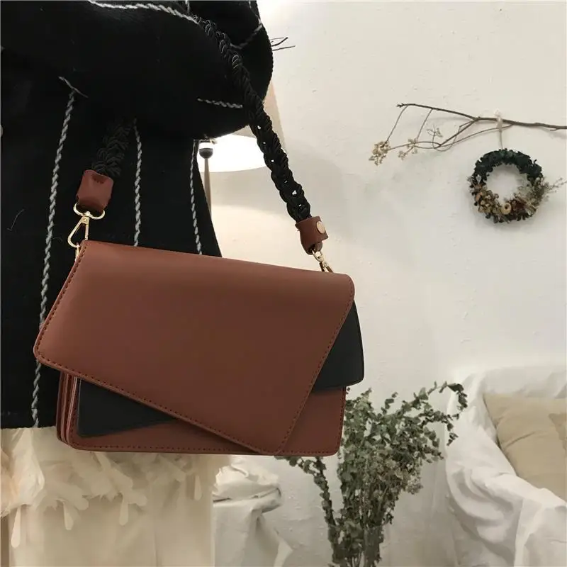 Panelled Irregular Shoulder Bags Women Vintage Envelope Cross-body Bag Stylish PU Underarm Designs Handbags Students Top-handle