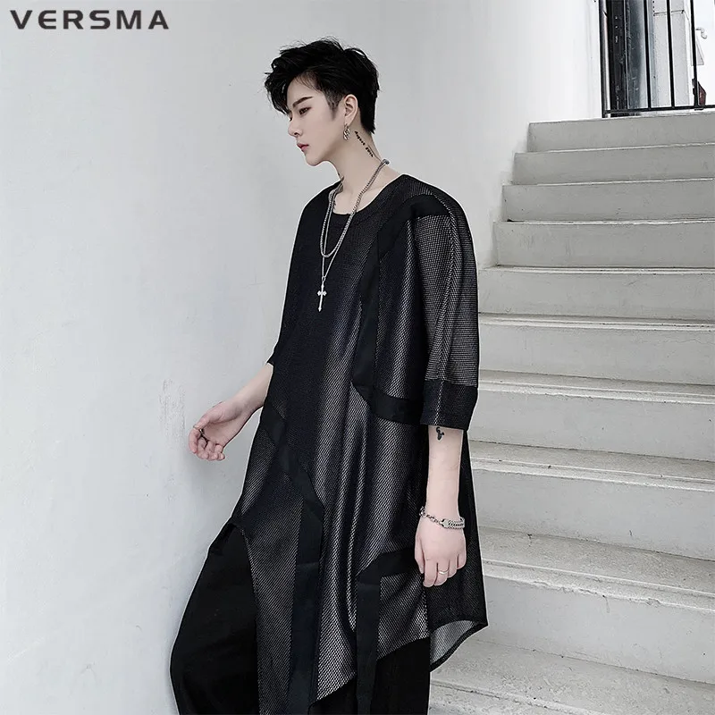 VERSMA High Street Hip Hop Streetwear Oversized T-shirt Men Japanese Harajuku Ribbon Patchwork Couple T Shirts Men Dropshipping