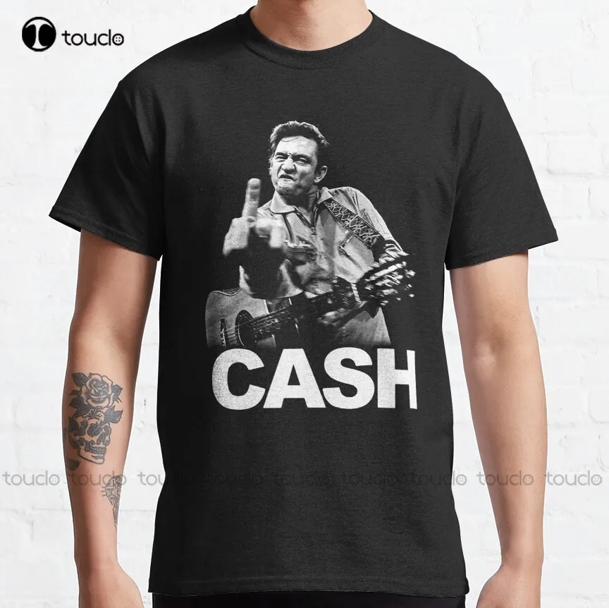 Selling Johnny Cash With HIs Guitar and Middle Finger Classic T-Shirt oversized t shirts for women Custom aldult Teen unisex