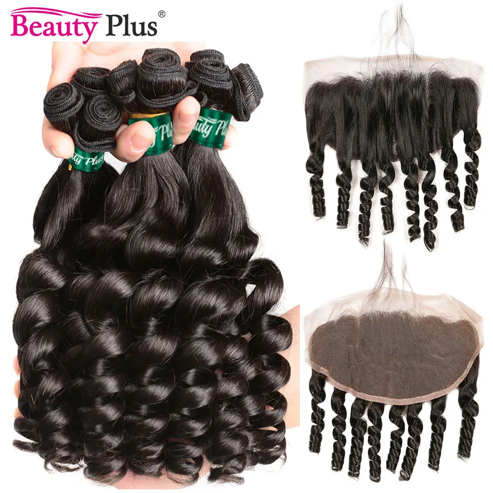 Brasilianische Funmi Lockige Bundles Mit Frontal Remy Menschenhaar Extensions Bouncy Lockige 3 4 Bundles Mit 4x4 Spitze verschlüsse Baby Haar