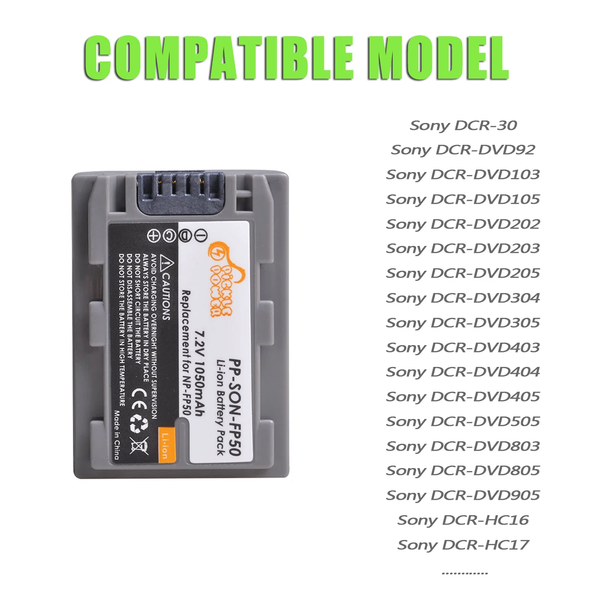 Pickle Power NP-FP50 NP-FP51 NP-FP30 Battery For Sony DCR-30 DVD103 DVD105 DVD203 DVD205 DVD305 DVD92 HC20 HC21 HC26 HC32 HC36