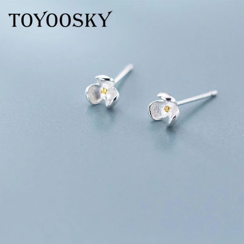 New 925 Sterling Silver Simple Small Sweet Three-petal Flower Stud Earrings For Women Girls Hypoallergenic Fashion Silver Gift