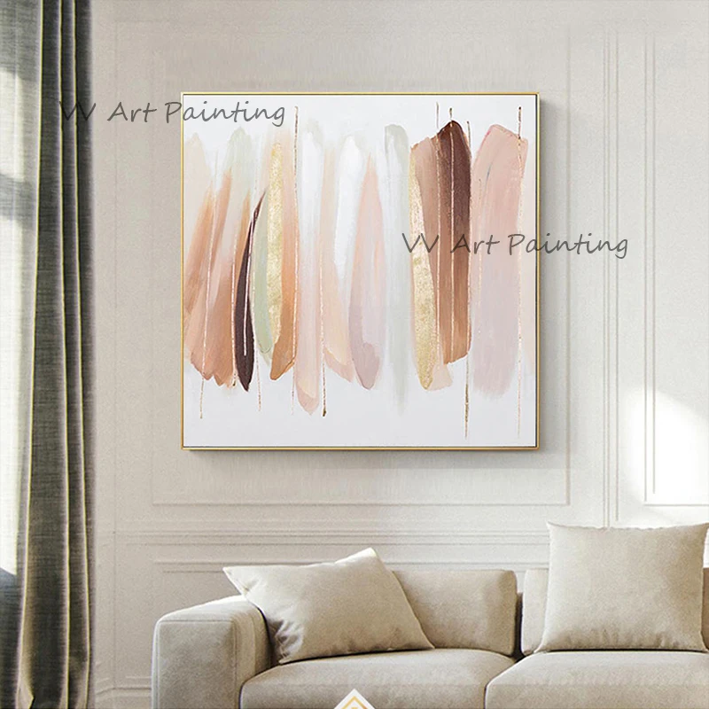 

Brush Picture Gold Abstract Canvas Painting Graphic Art 100% Handpainted Leaf Wall Picture Modern Home Living Room Decoration