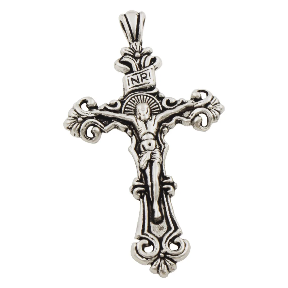 6pcs 59.5x33mm Zinc Alloy Traditional Large Crucifix Pendant Cross Charm Medallion L1656 Metal Classic Lzsilver