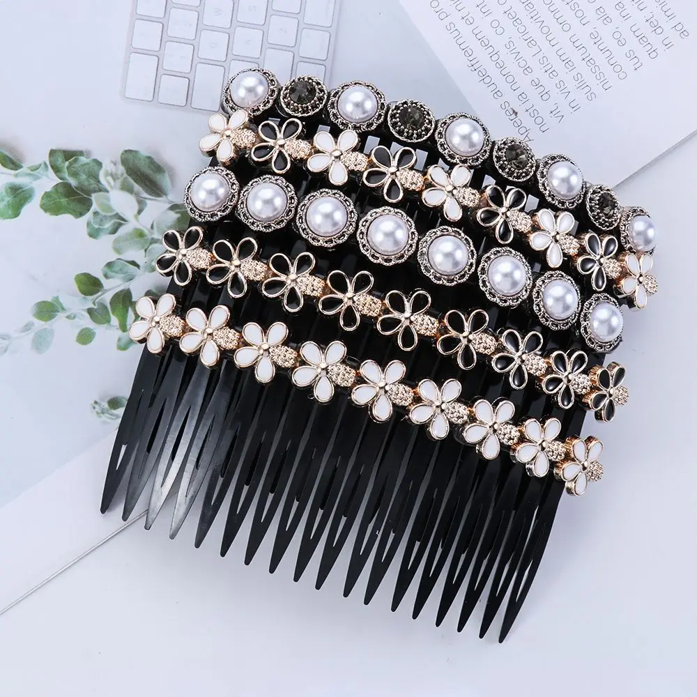 20 Teeth Inserted Hair Comb Bangs Hairpins Pearl Flower Rhinestone Buttons Hair Clip Headwear Hairband Women Hair Accessories