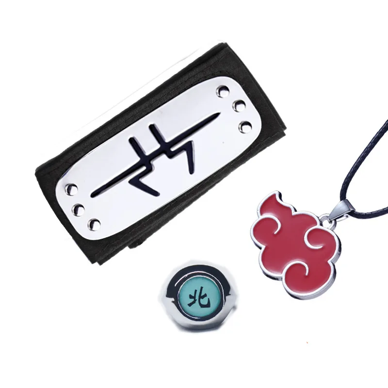 Anime Cosplay Itachi Hoofdband Ring Ketting 3 Stuks Accessoires Akatsuki Deidara Ninja Karakter Props Vrouwen Mannen