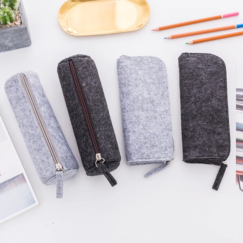 Ginflash Simple Felt pencil bag fabric pencil case box School Supplies Office Supplies pouch stationery storage zipper