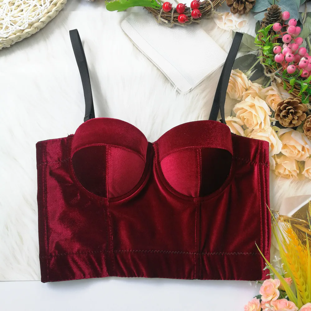 Velvet Camisole Bustier Bra Solid Color Korea Velvet Underwired Tanks Party Club Night Sexy Backless Crop Top Tube Top for Women