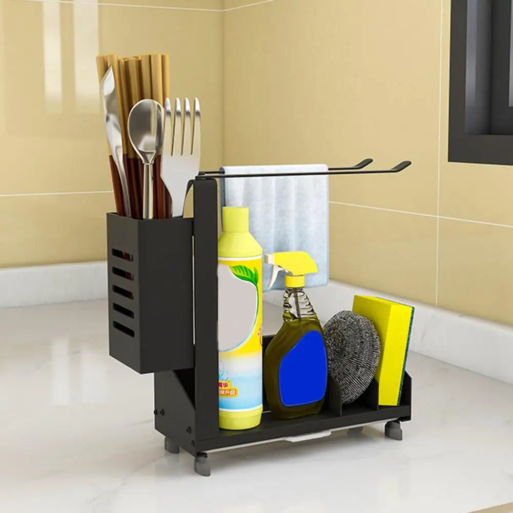 Kitchen Sink Organizer Rack Stainless Steel Wall Hanging Sponge Holder Soap Drain Storage Shelf Desktop Dishcloth Brush Holder