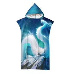 Microfiber Hood Beach Towel Swimsuit Dragon Printed Changing Robe Absorbent Surf Poncho Hooded Bath Towels for Adult Beachwear