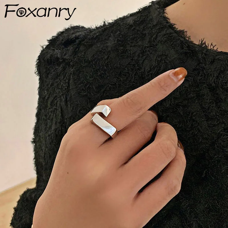 Foxanry Minimalist Stamp Glossy Rings for Women Fashion Creative Cross Geometric Gold Plated Party Jewelry Gifts