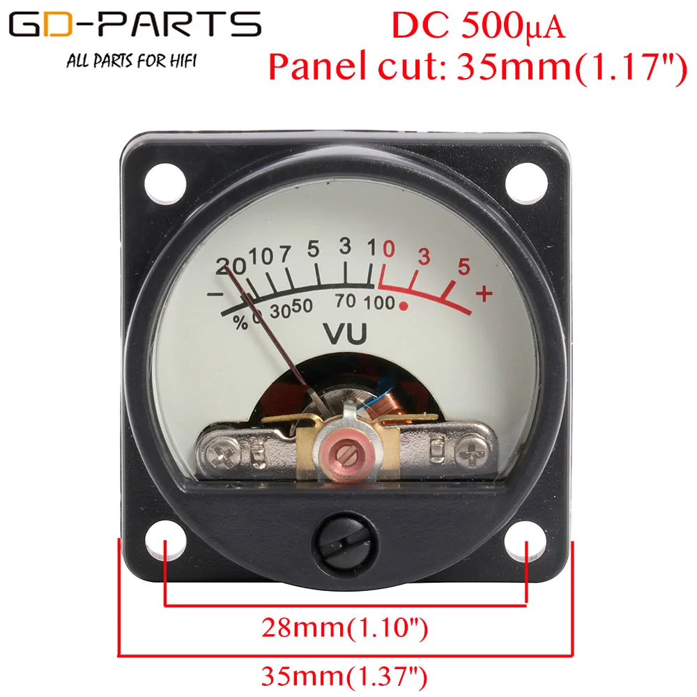 Medidor de Panel amperimétrico con luz trasera cálida de 12V, 35mm, DC100mA, DC200mA, 500UA, VU, Vintage, 300B, KT88, EL34, 211, 845, tubo AMP, DIY