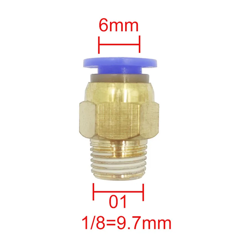 100 Uds PC6-01 6MM manguera tubo de 9,7mm conector neumático conector de aire directamente a través de rápido Connecors Fitttings rosca macho