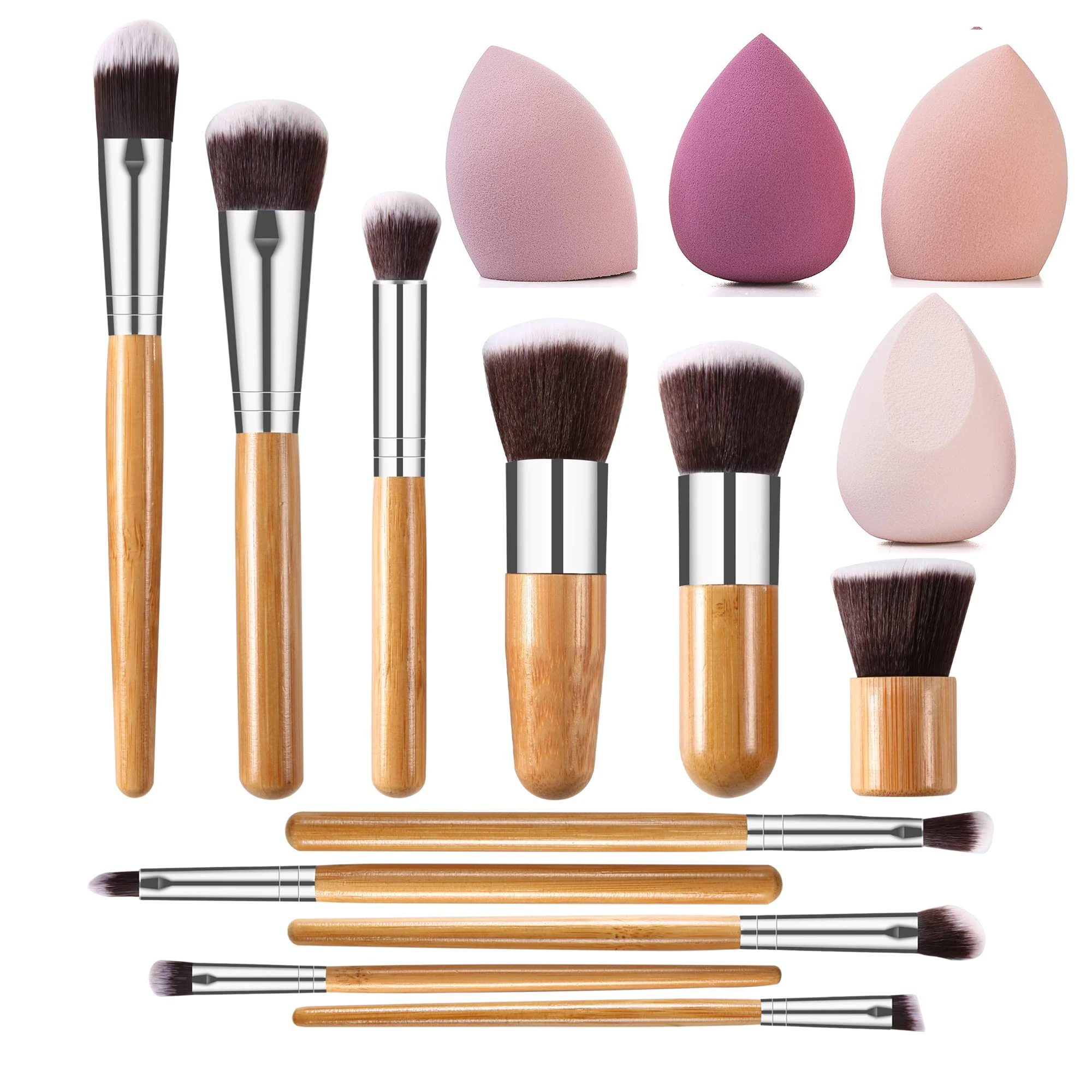 

Brochas De Maquillaje De Bambu Kabuki Brushes Kit Natural Bamboo Handle Powder Foundation Makeup Brush Set With Bag Beauty Tools