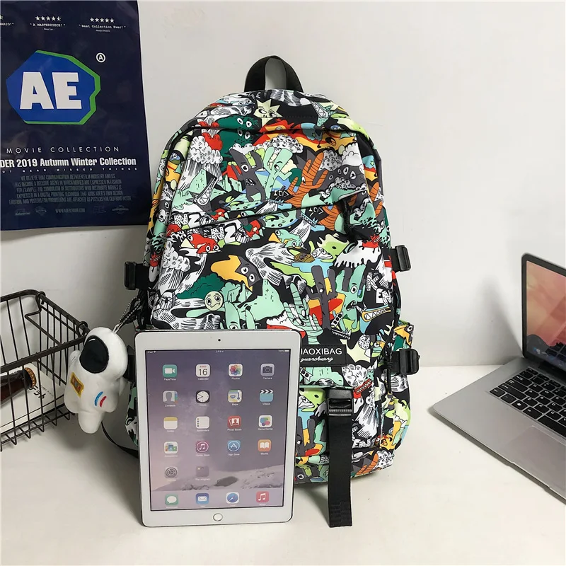 Harajuku Girl Male School Bag Female Graffiti Print Men Backpack Women Book Boy Bag Nylon Ladies Fashion Laptop Backpack Student