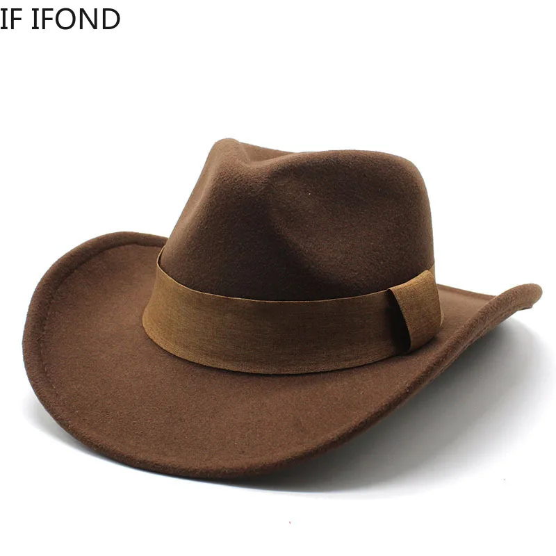 Fashion Retro Men Women Wool Western Cowboy Hat Wide Brim Pop Party Jazz Sombrero Cap Felt Church Hat 2022 Winter