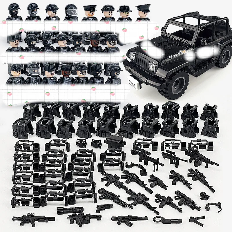 Mini Action Figure Bricks Blocks Trucks Soliders Military Plastic Mini Guns Dogs Fense Boxes Vest Straps Boy Gifts Bag Toys