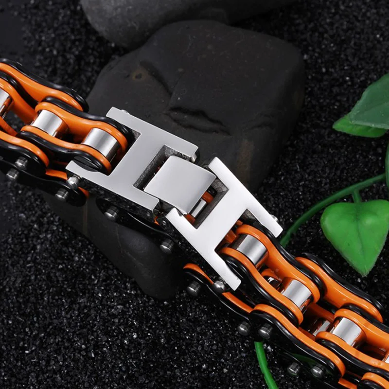 Mens Bracelets/Bangles Orange, Biker Bicycle Motorcycle Chain Link Bracelets For Men/Women,Punk Stainless Steel Jewelry