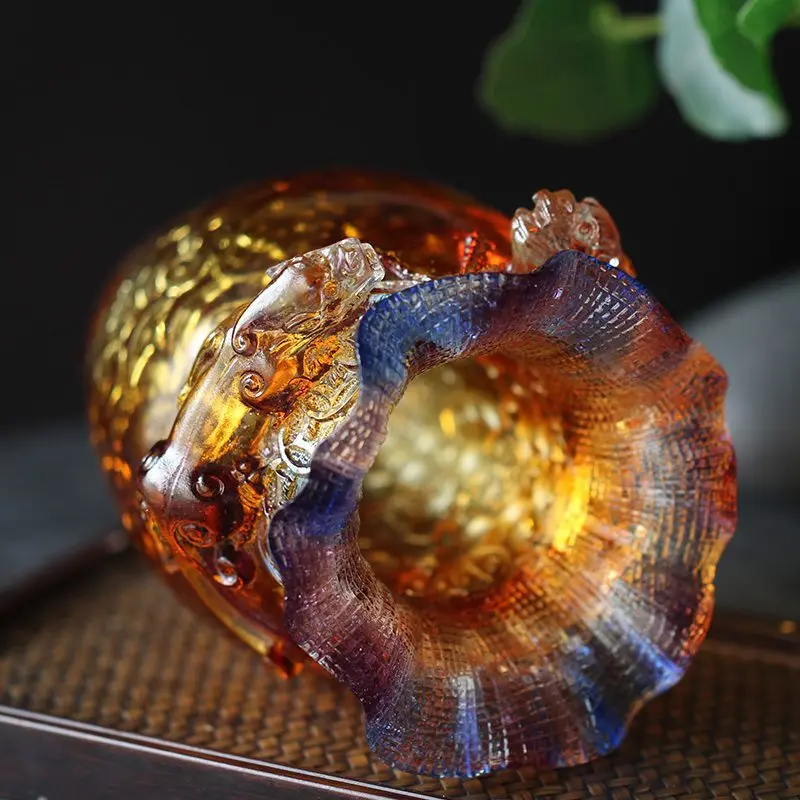 Treasure Bowl Statue Home Decoration Double Kylin Dragon Protection Feng Shui Chinese Crystal Gold Ingot Glass Wealth Cornucopia