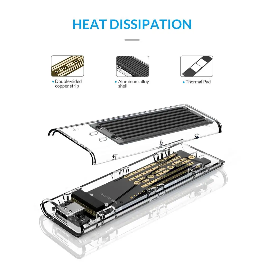 ORICO M2 SSD Case NVME SSD Enclosure M.2 to USB Type C Transparent Hard Drive Enclosure for NVME PCIE NGFF SATA M/B Key SSD Disk