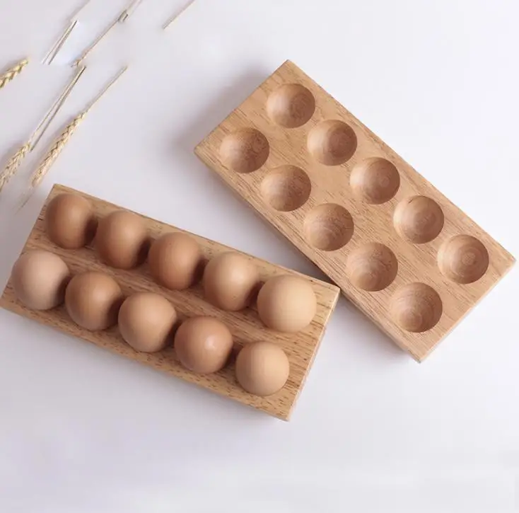 Natural Wood Egg Storage Boxes Double Row Wooden Eggs Holder Organizer Rack Kitchen Accessories SN3808