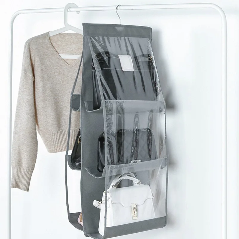 Opknoping Purse Organizer - 6 Zakken Closet Mesh Handtas Organisatoren-Opvouwbare Collection Opslag Houder Ruimtebesparend