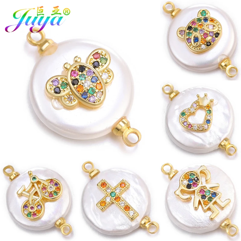 Juya DIY Connectors Supplies Cubic Zirconia Charms Shell Pearls Connectors Accessories For Women Earrings Bracelet Making