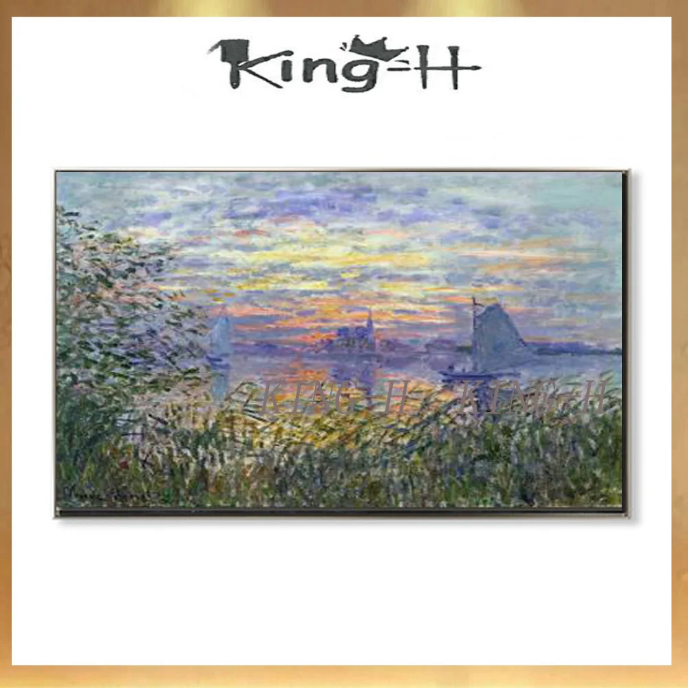 Ocean ship 100% Claude by hand.Monet painting linen canvas breeding, museum quality hotel bedroom adornment lobby