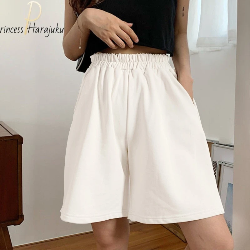 

New Women Shorts Embroidery Elasticity Kawaii Girls Korean Style Sweet Casual Harajuku Colorful Simple Oversize Female Trousers