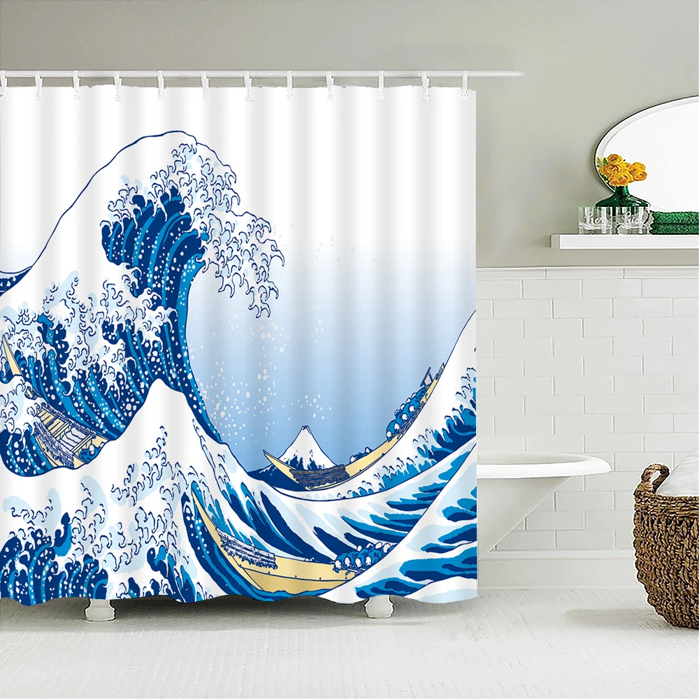 Japanese-style Shower Curtain 3d Ink Painting Bathroom Curtain Waterproof  With Hooks 180*240CM Shower Curtain Polyester Fabric