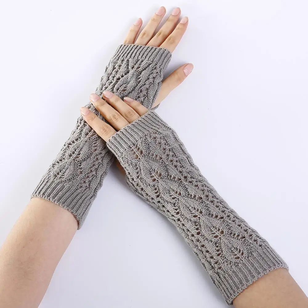 Half Finger Knitted Gloves Female Leaf Hollow Mesh Fashion Mid-Length Fingerless Knitting Gloves Warm Arm Sleeve Unisex G-22