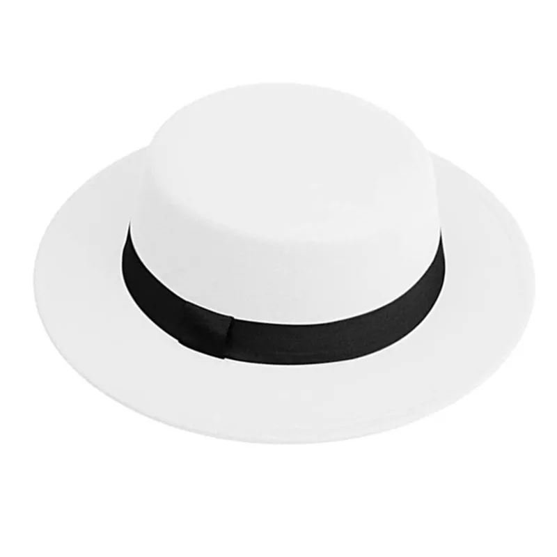 Men Women White Fedora Hat Flat Top Hat Felt Pork Pie Hat Wide Brim Church Derby Cap Winter wool Jazz Panama hat wholesale