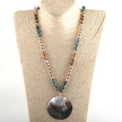 Fashion Bohemian Tribal Jewelry Stone Long Knotted Long 60mm Sea Shell Necklaces  For Women