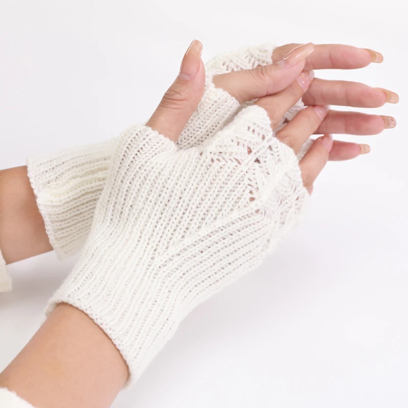 Guantes de medio dedo para mujer, manoplas suaves y cálidas de lana para el brazo, para invierno