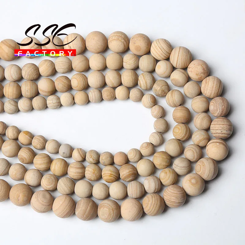 Natural Yellow Wood Jaspers Beads Dull Polish Matte Stone Round Loose Beads For Jewelry Making DIY Bracelets Necklace 4-12mm 15\