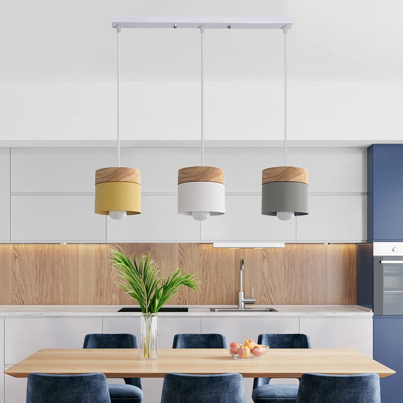 Nordic Simplicity LED E27 Pendant Light Modern Macaron Hanging Lights Home Improvement Decoration Indoor Iron Wood Pendant Lamp